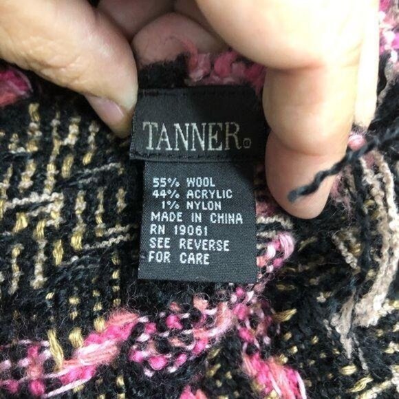 Tanner Wool Blend Fringed Pink Gray and Black Winter Plaid Scarf - Picture 4 of 7